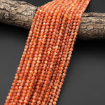 AAA Faceted Natural Fiery Orange Sunstone Round Beads 4mm Sparkling Gemstone 15.5" Strand