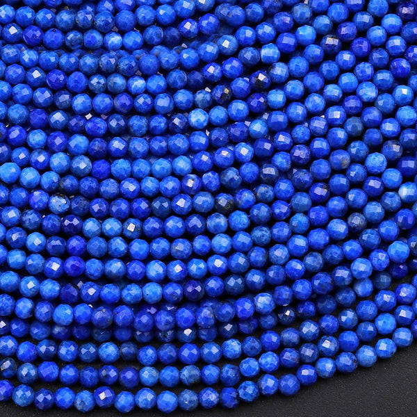 AAA Micro Faceted Natural Denim Blue Lapis Lazuli Round Beads 2mm Diamond Cut Gemstone 15.5" Strand