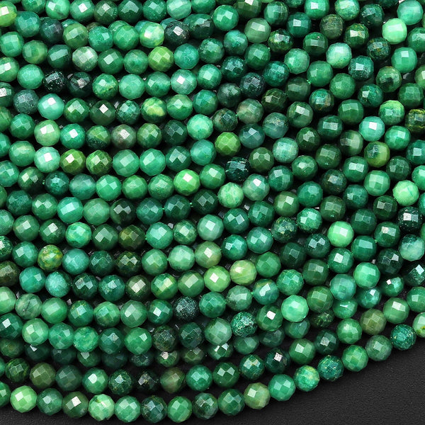AAA Faceted Natural African Green Jade 3mm Round Beads Micro Cut Gemstone 15.5" Strand