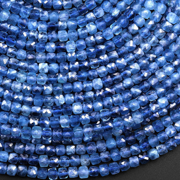 AAA Translucent Natural Santa Maria Blue Aquamarine Faceted 4mm Cube Beads Gemstone 15.5" Strand