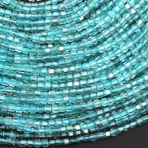 AAA Natural Teal Blue Green Apatite Faceted 2mm Cube Beads Gemstone Dice 15.5" Strand