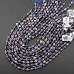 Faceted Natural Iolite Drum Barrel Rice Beads 15.5" Strand