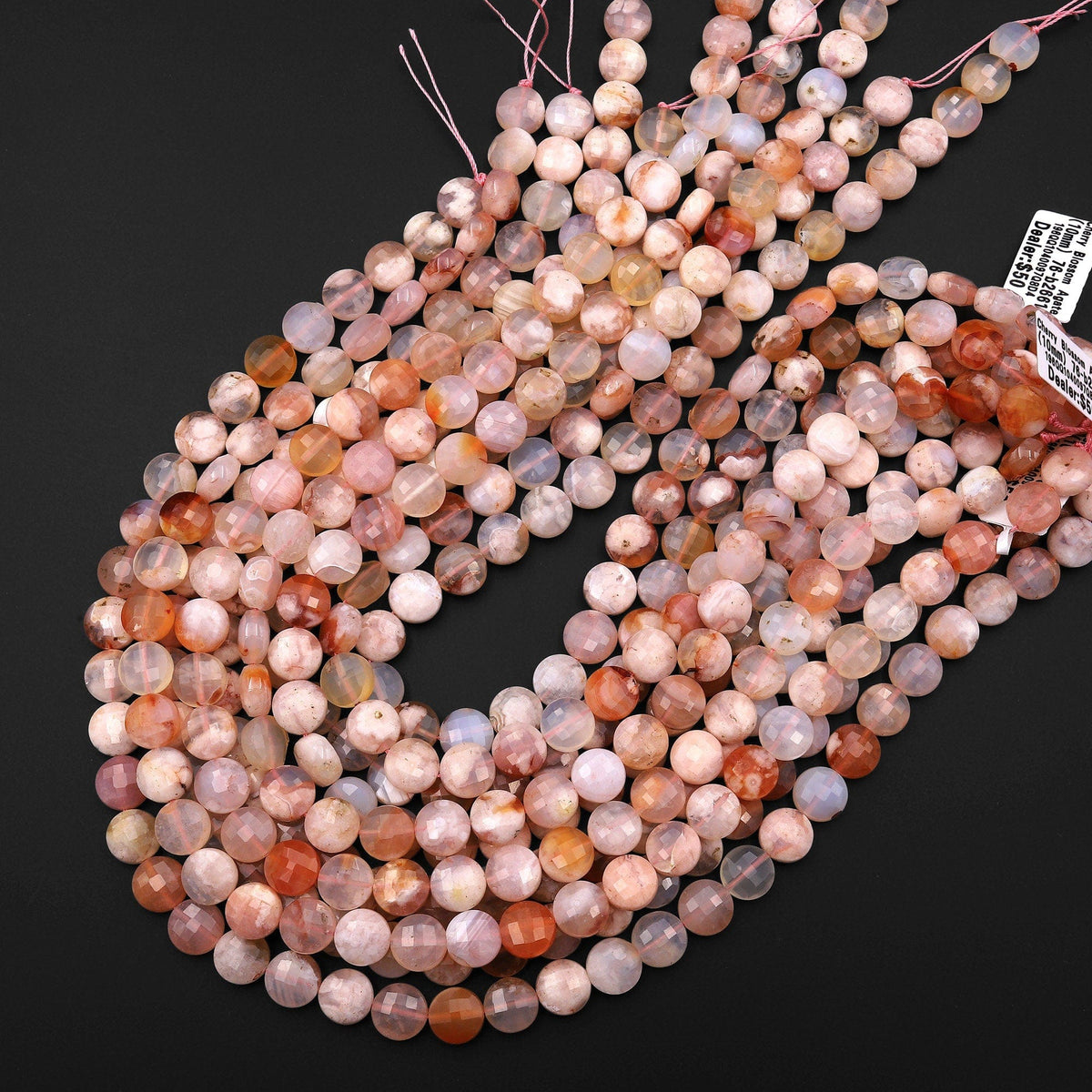 Salt Source Agate花かぼちゃ＃瑪瑙玉ブレスレットhandmade Faceted Natural Cherry Blossom Agate Coin Beads 10mm 15.5