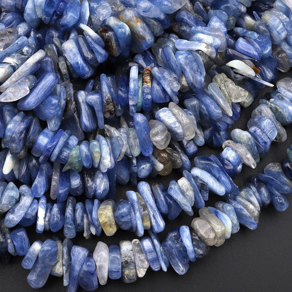 Large Natural Blue Kyanite Freeform Rondelle Chip Beads 15.5" Strand