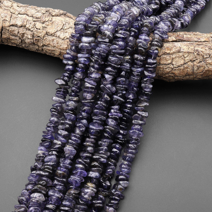 Natural Iolite Freeform Rondelle Chip Beads 15.5" Strand