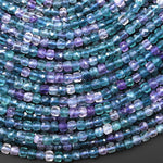 AAA Natural Fluorite Faceted 4mm cube Beads Gemmy Translucent Purple Blue Green Gemstone 15.5" Strand