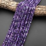 AAA Natural Fluorite Faceted 3mm 4mm Round Beads Gemmy Purple Gemstone 15.5" Strand