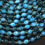 Natural Teal Blue Apatite Faceted Drum Barrel Rice Beads 15.5" Strand