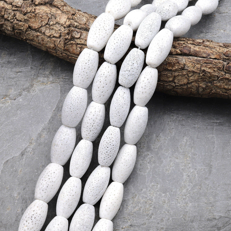 Natural White Sponge Coral Beads Long Drum Cylinder Tube Gemstone 15.5" Strand