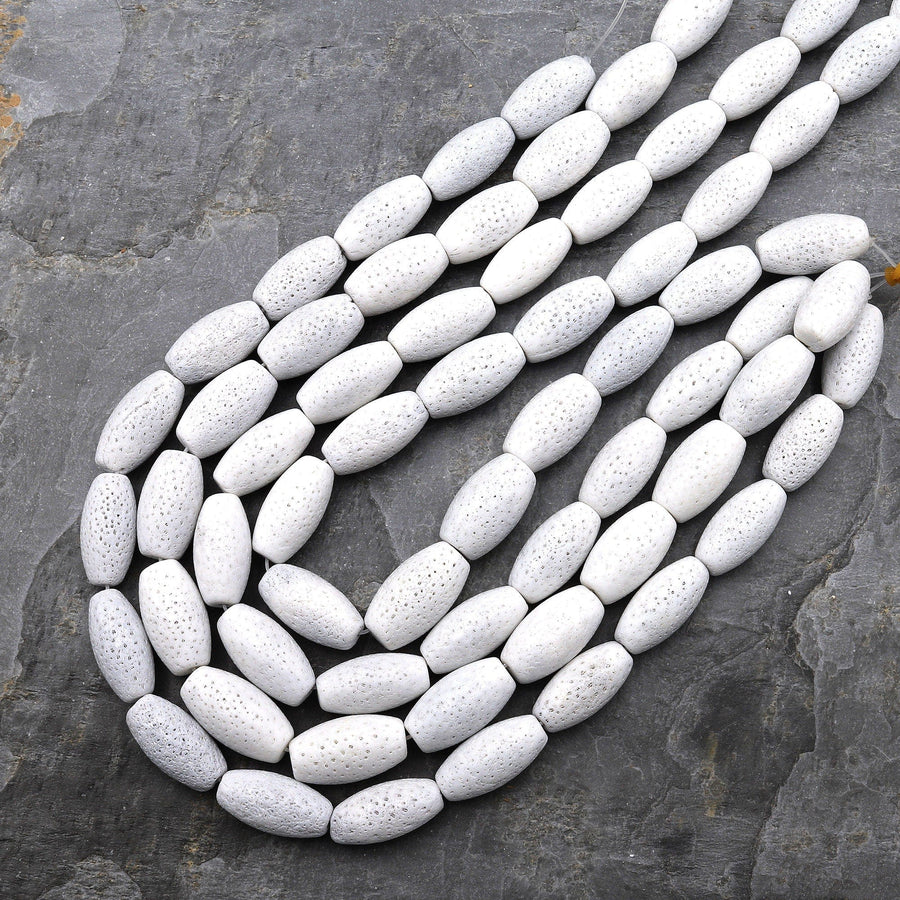 Natural White Sponge Coral Beads Long Drum Cylinder Tube Gemstone 15.5" Strand