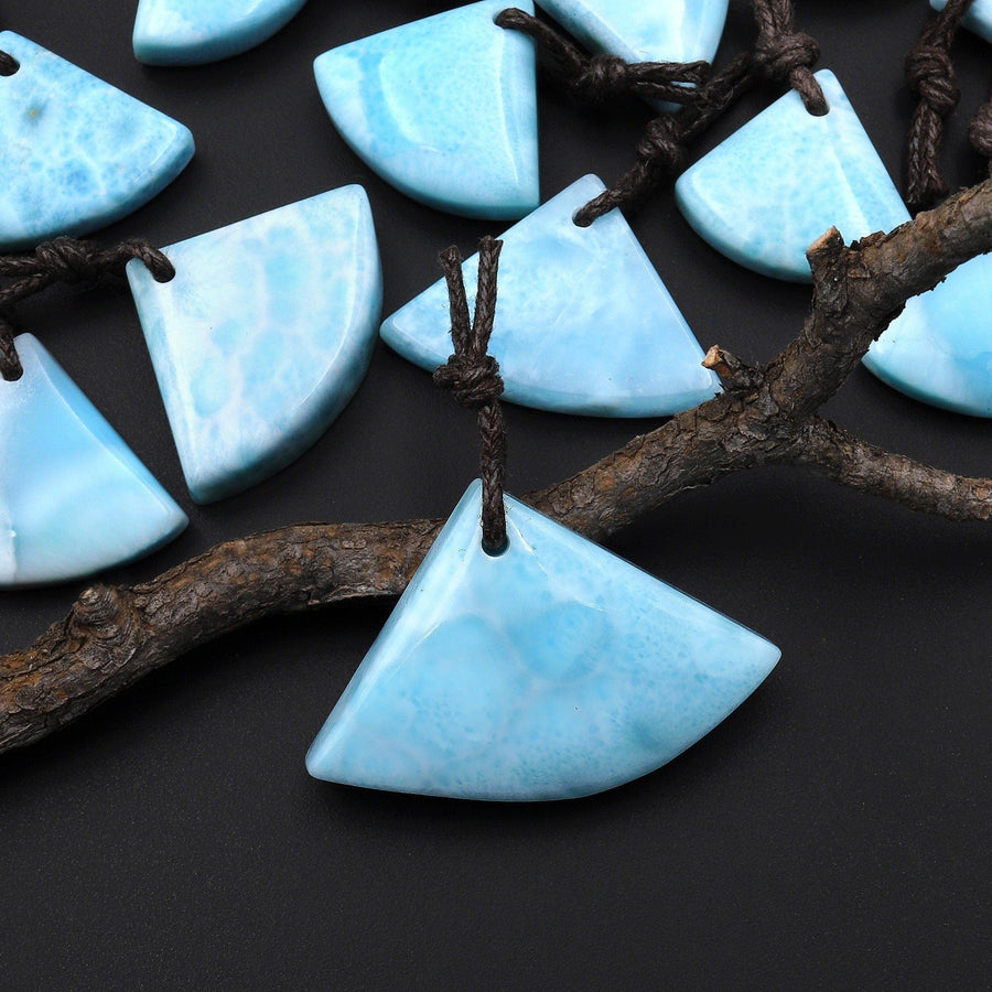 Natural Blue Larimar Triangle Fan Pendant Drilled Genuine Real Blue Larimar Gemstone Focal Bead A3