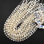 Faceted Natural Moonstone Drum Barrel Rice Beads Shimmering Chatoyance 15.5" Strand