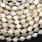 Faceted Natural Moonstone Drum Barrel Rice Beads Shimmering Chatoyance 15.5" Strand
