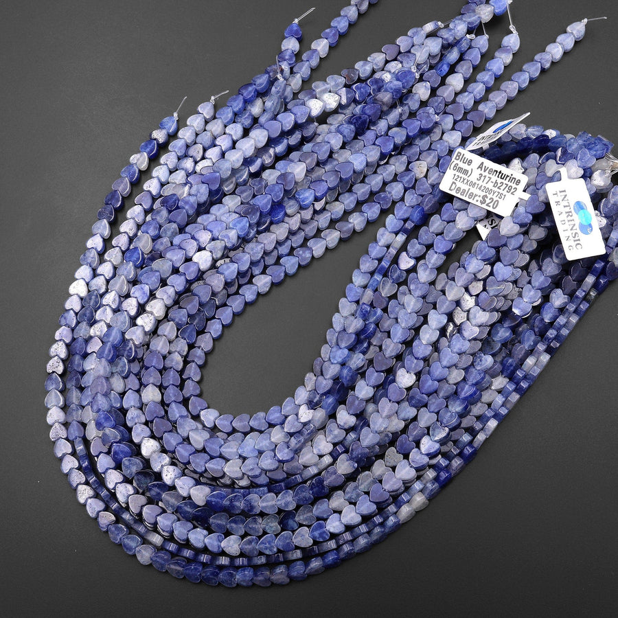 Natural Blue Aventurine Carved 6mm Heart Beads Gemstone 15.5" Strand
