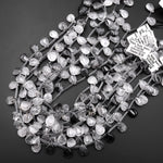 Natural Black Tourmaline Rutile Quartz Smooth Teardrop Beads Good for Earrings 15.5" Strand