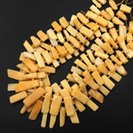Natural Burma Yellow Jade Freeform Rectangle Beads Spike Stick Slice Focal Pendant Cleopatra Style Fan Shaped 15.5" Strand