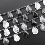 Natural Black Tourmaline Rutile Quartz Smooth Teardrop Beads Good for Earrings 15.5" Strand