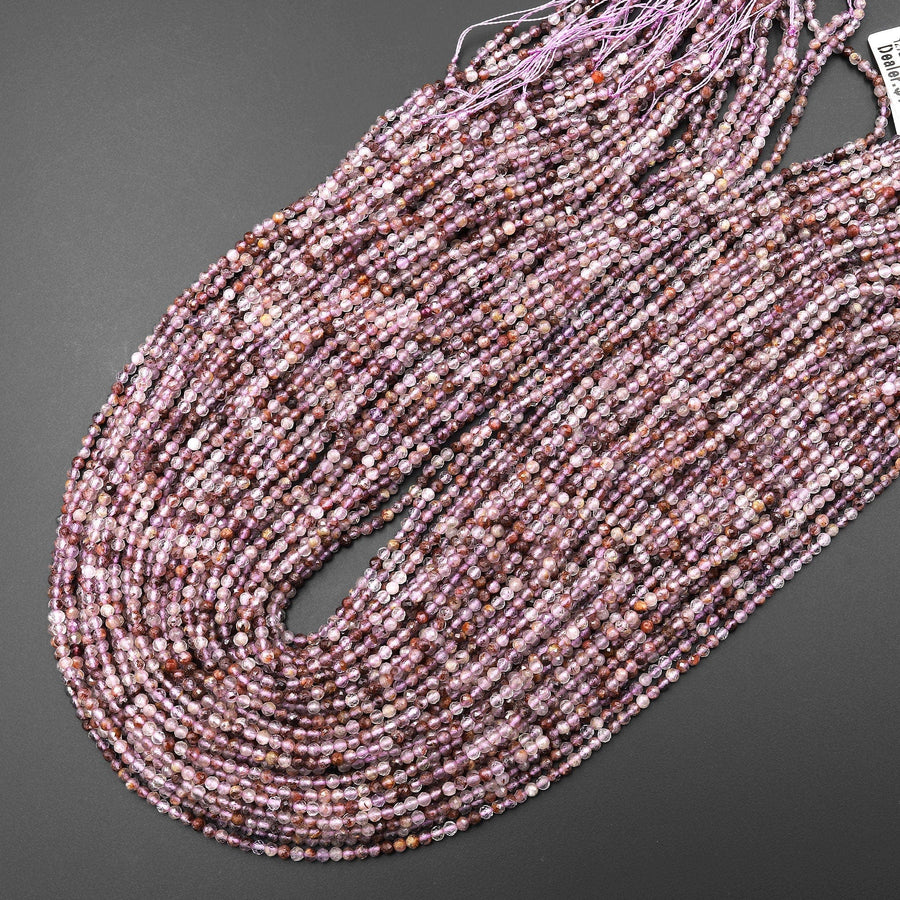 Super 7 Crystal Element Natural Phantom Amethyst Cacoxenite 2mm Round Beads 15.5" Strand