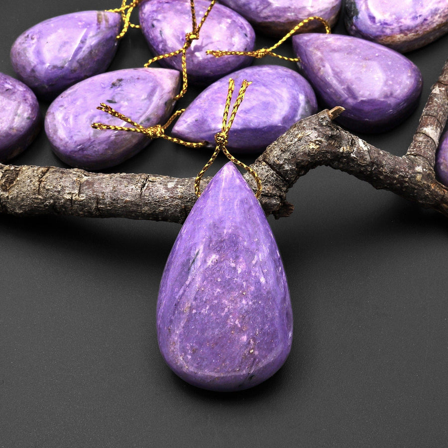 Large Natural Purple Russian Charoite Pendant Side Drilled Teardrop Gemstone A1
