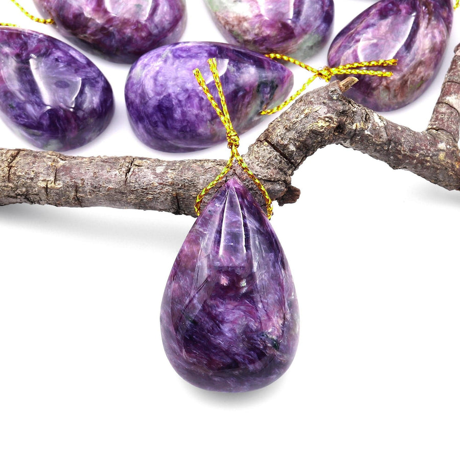 AAA Rare Natural Mauve Purple Russian Charoite Pendant Side Drilled Teardrop Gemstone A2