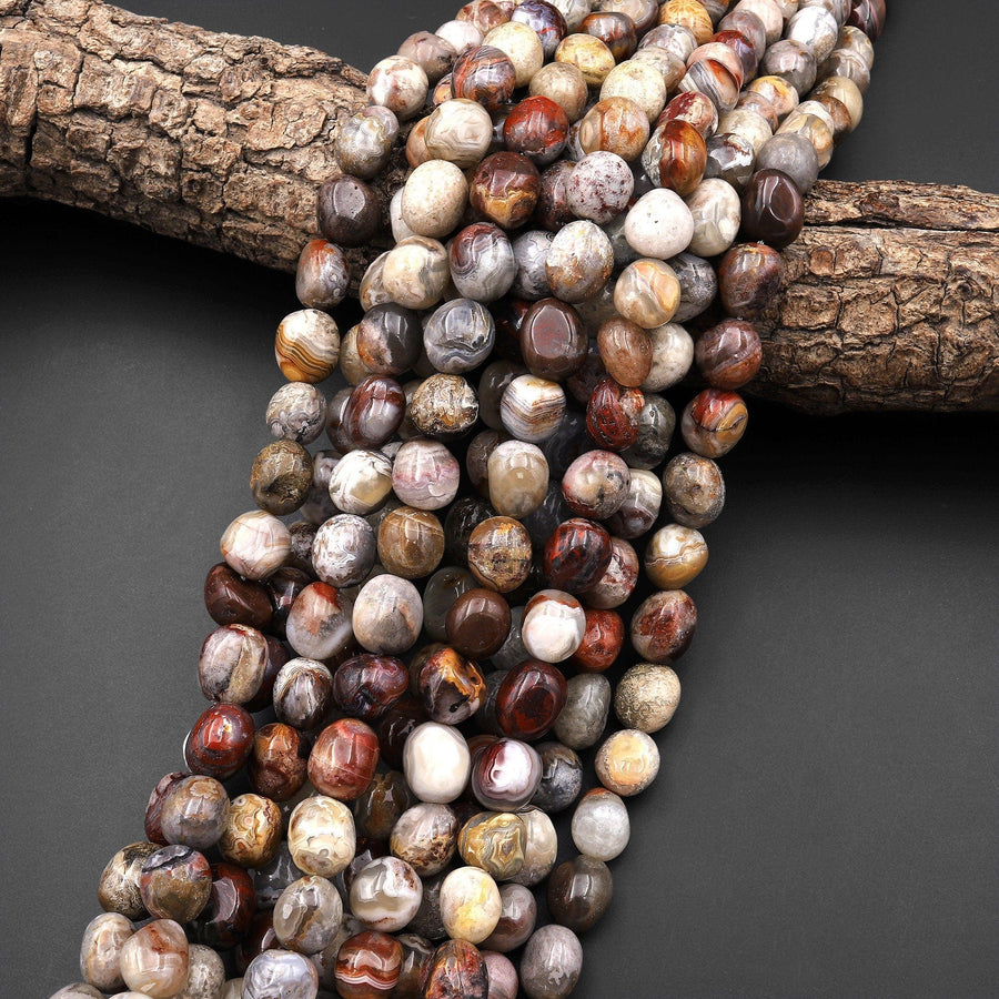 Natural Laguna Lace Agate Freeform Pebble Nugget Beads From Mexico 15.5" Strand