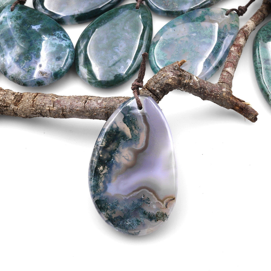 Natural Green Moss Agate Freeform Teardrop Pendant Gemstone Focal Bead A7