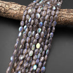 Natural Labradorite Smooth Oval Beads 12x8mm Brilliant Golden Blue Green Flashes 15.5" Strand