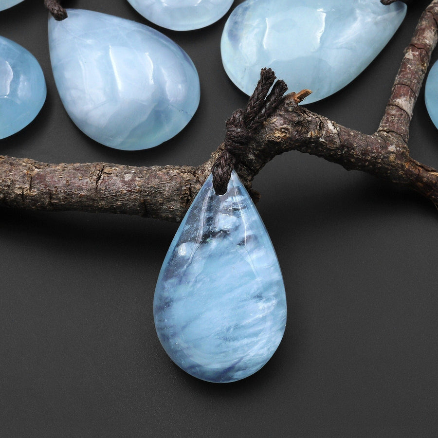 Large Translucent Natural Blue Aquamarine Teardrop Pendant Gemstone A6