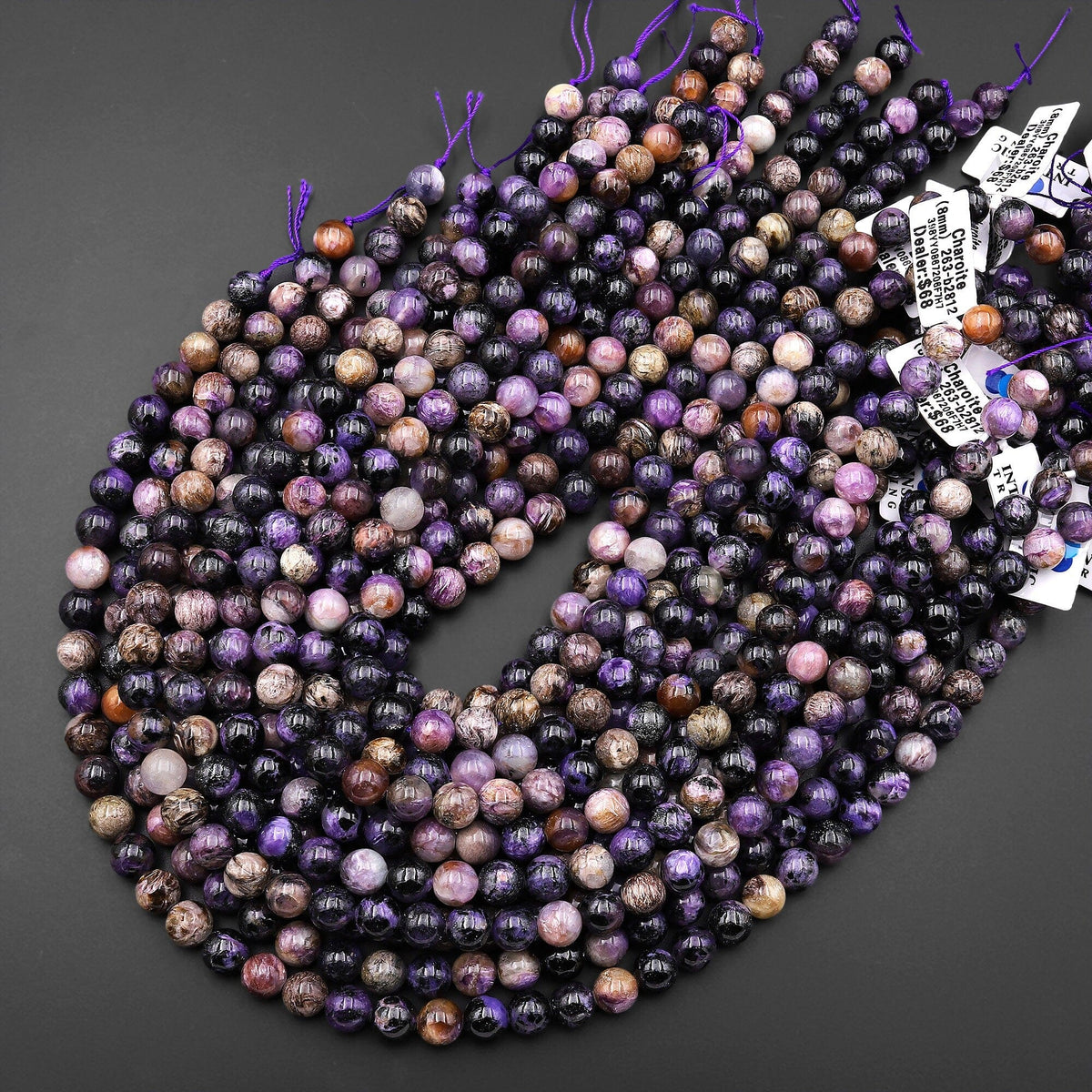 8mm Russian Charoite Gemstone Beads. Full retail 15