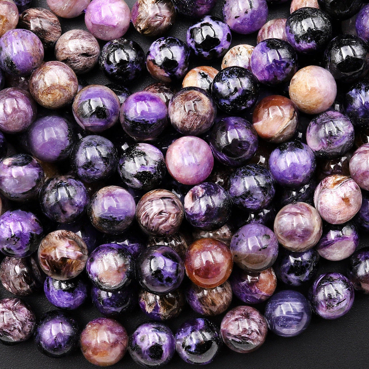 Charoite Beaded Necklace, Smooth Tumble Charoite Beads Jewelry, 10x11-14x11MM authentic Charoite Beaded Necklace, 20 Inch with 925 Magnetic lock