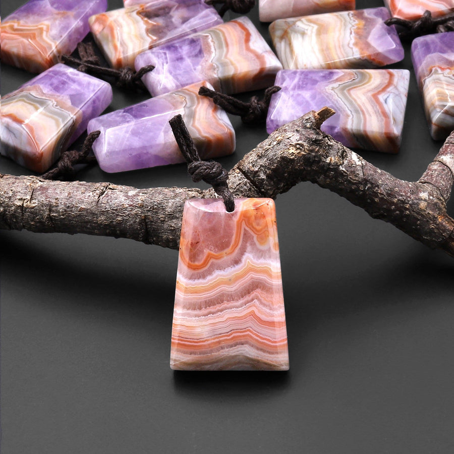 Rare Natural Rainbow Amethyst Trapezoid Gemstone Pendant A5