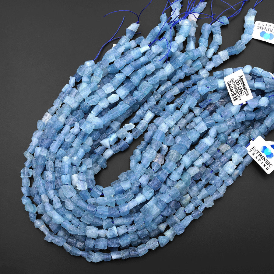 AAA Raw Natural Santa Maria Blue Aquamarine Freeform Cube Dice Nugget Beads Gemstone 15.5" Strand