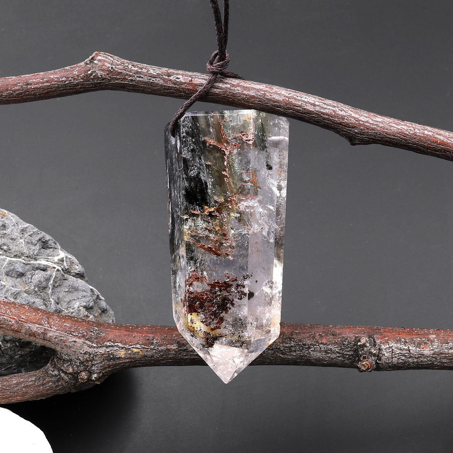 Natural Phantom Lodalite Quartz Pendant Point Gemstone Crystal A1