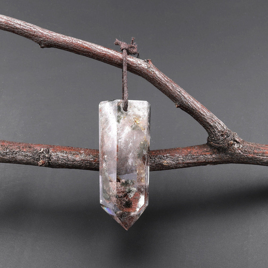 Natural Phantom Lodalite Quartz Pendant Point Gemstone Crystal A2