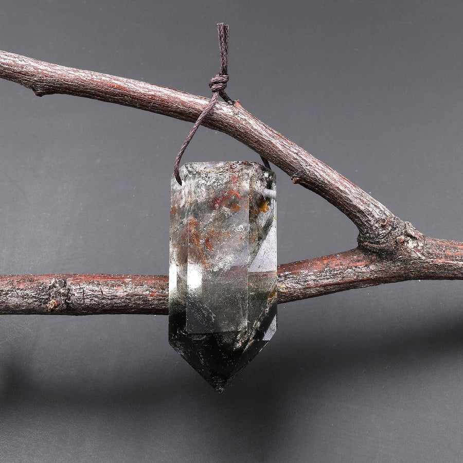 Natural Phantom Lodalite Quartz Pendant Point Gemstone Crystal A4