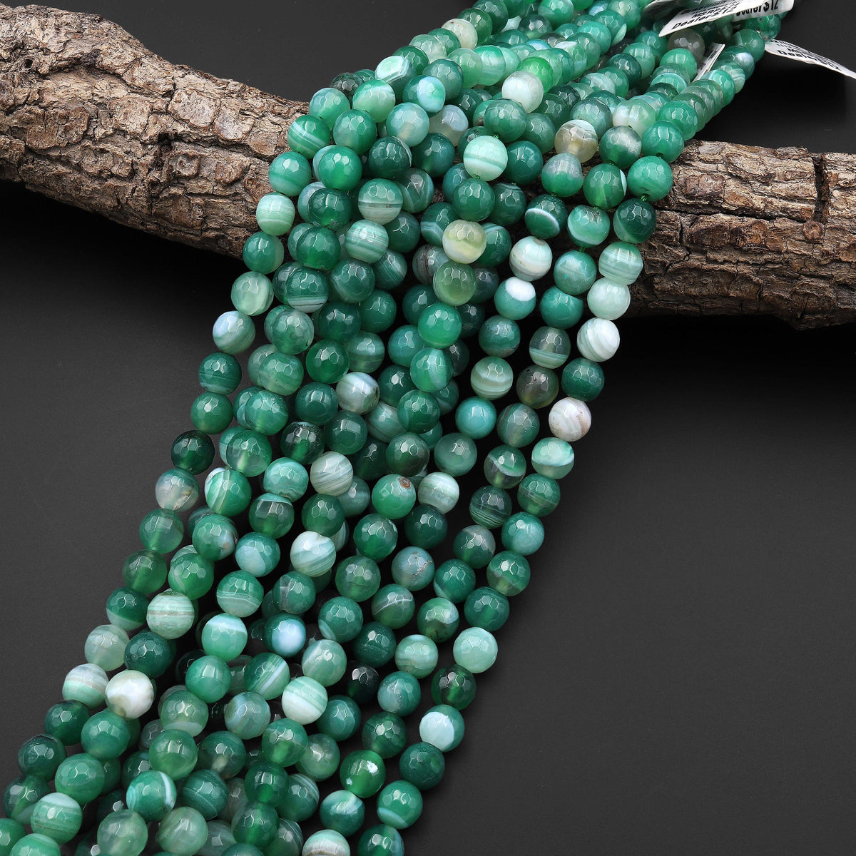 Faceted Green Striped Agate 6mm 8mm Smooth Round Beads Amazing