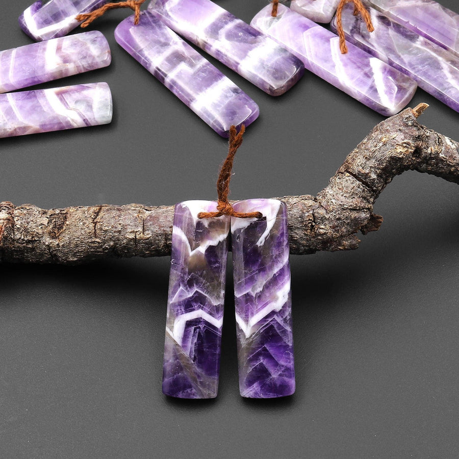 Natural Chevron Amethyst Earring Pair Teardrop Matched Gemstone Beads A1