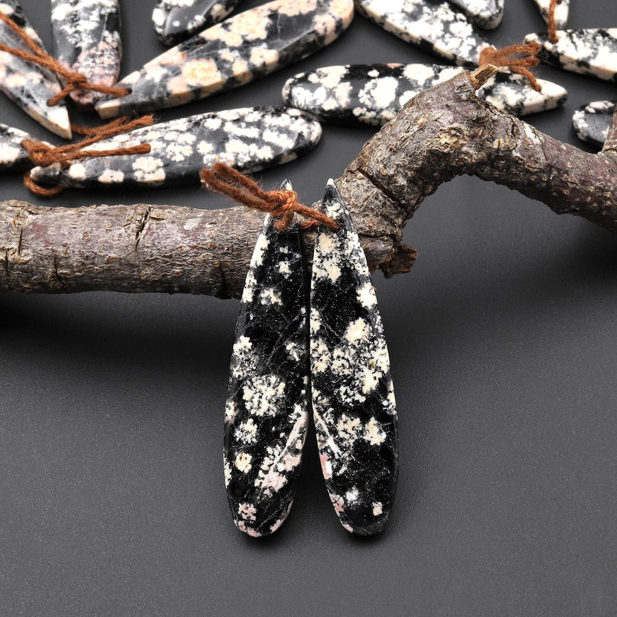 Natural Mexican Snowflake Obsidian Earring Pair Matched Teardrop Gemstone Beads A5