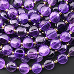 Natural Amethyst 10mm Smooth Coin Beads Gemstone 15.5" Strand