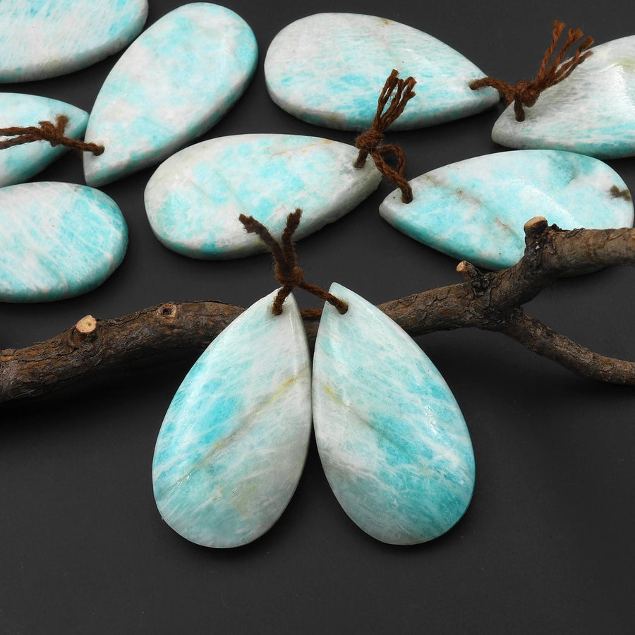 Natural Madagascar Amazonite Teardrop Earring Pair Drilled Matched Gemstone Beads A3