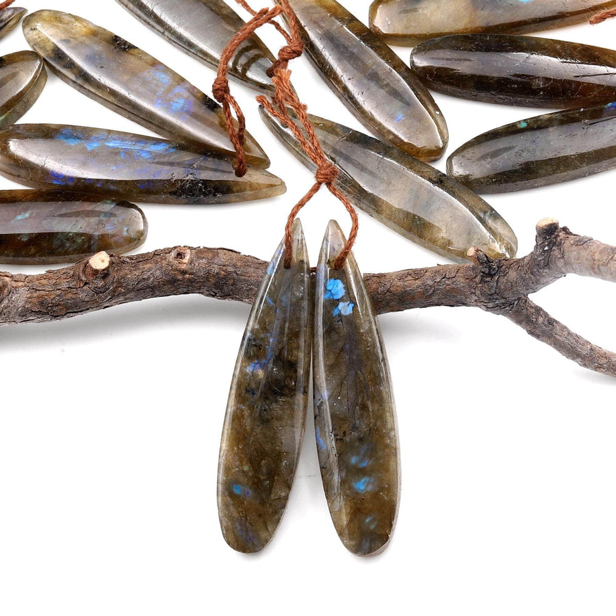 Natural Labradorite Teardrop Pair Drilled Matched Natural Gemstone Beads Pair A1