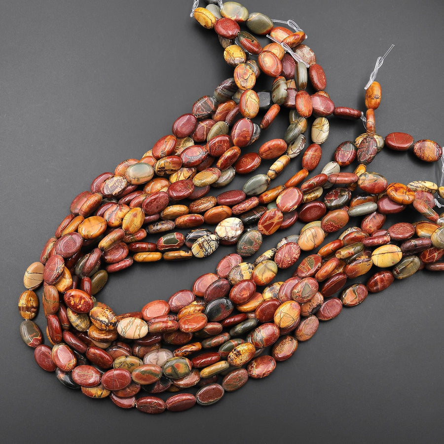 Natural Red Creek Jasper Smooth Oval Beads 10x14mm Aka Multicolor Picasso Jasper 15.5" Strand