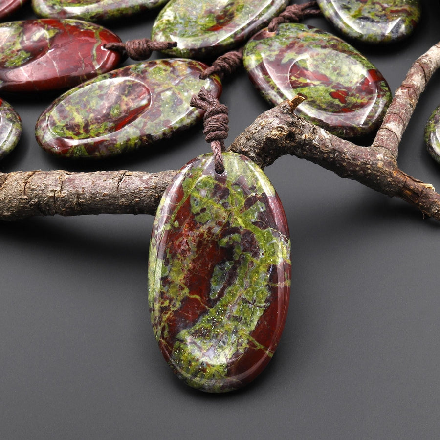 Natural Dragon Blood Jasper Pendant Indented Oval Focal Bead A1