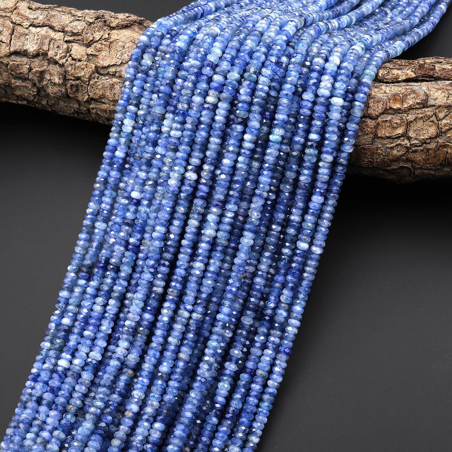 AAA Faceted Natural Blue Kyanite 4mm Thin Rondelle Beads 15.5" Strand
