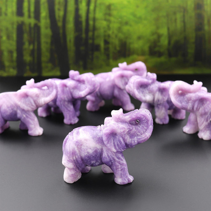 Hand-Carved Natural Lilac Purple Lepidolite Elephant Figurine Crystal Miniature A1