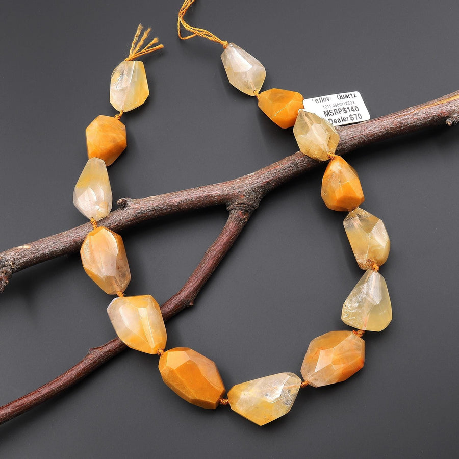 AAA Handcut Natural Golden Yellow Hematoid Quartz Nugget Beads Gemstone 15.5" Strand