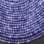 AAA Natural Blue Iolite Faceted 4mm Round Beads 15.5" Strand