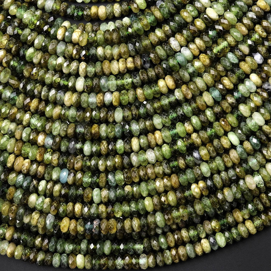Faceted Natural Green Tourmaline 4mm Thin Rondelle Beads Diamond Cut Gemstone 15.5" Strand