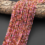 AAA Micro Faceted Natura Tourmaline Round Beads 2mm Vibrant Pink Orange Gemstone 15.5" Strand