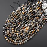 Genuine Natural Black Tourmaline in Quartz Calcite 6mm 8mm Smooth Round Beads 15.5" Strand